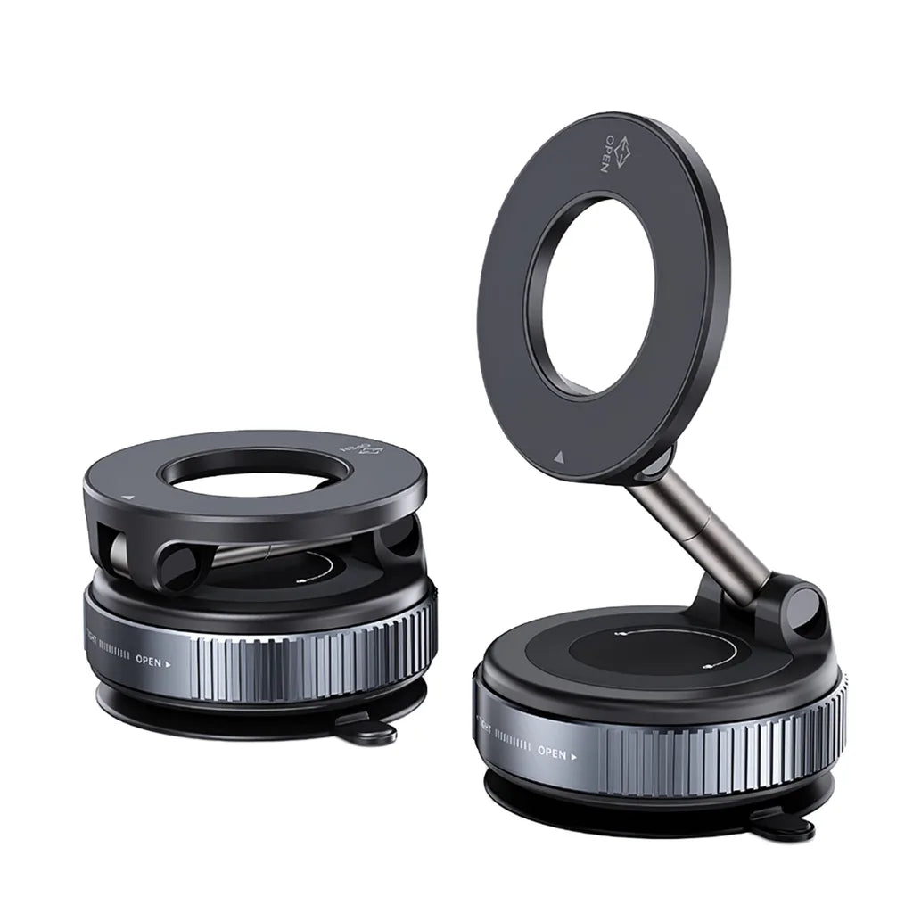 1+1 CADOU Suport Telefon Magnetic cu Prindere Vacuum, Rotire 360°, Fără Adeziv, Compatibil MagSafe, Auto și Birou – Negru Strălucitor