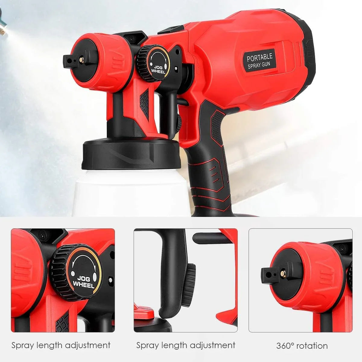 Pistol de vopsit electric 210W cu 3 moduri pulverizare, rezervor 1000ml, 2 baterii 4Ah incluse