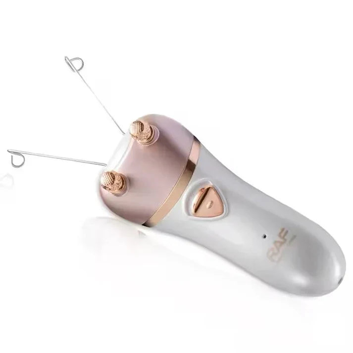 Epilator electric facial reincarcabil, cu fir de ata, RAF R4029, 5W, acumulator 1200mAh, 6x21cm, alb-roz