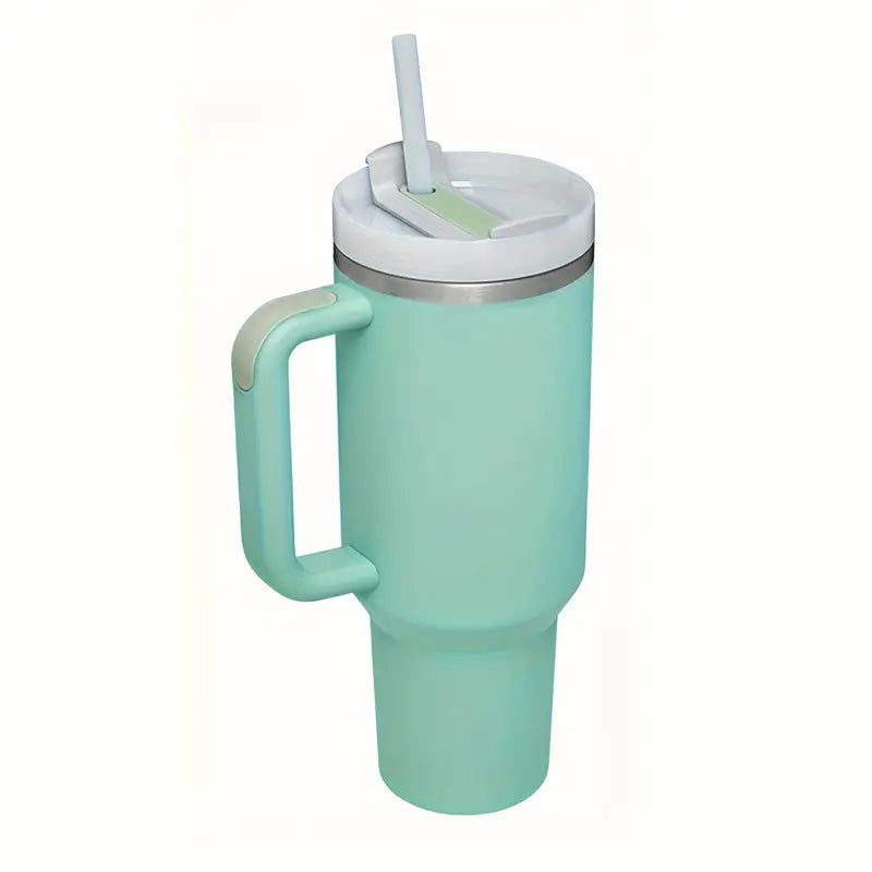 Termos pentru masina, 1200 ml, cu maner si pai, din otel inoxidabil 304