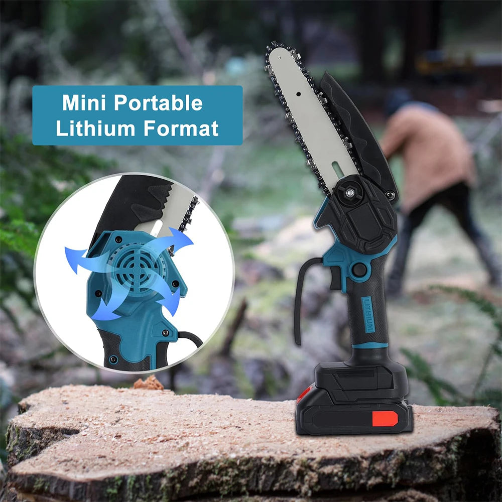 Mini drujba lama 8 inch, portabil , cu 2 acumulatori 48V, 2 lanturi