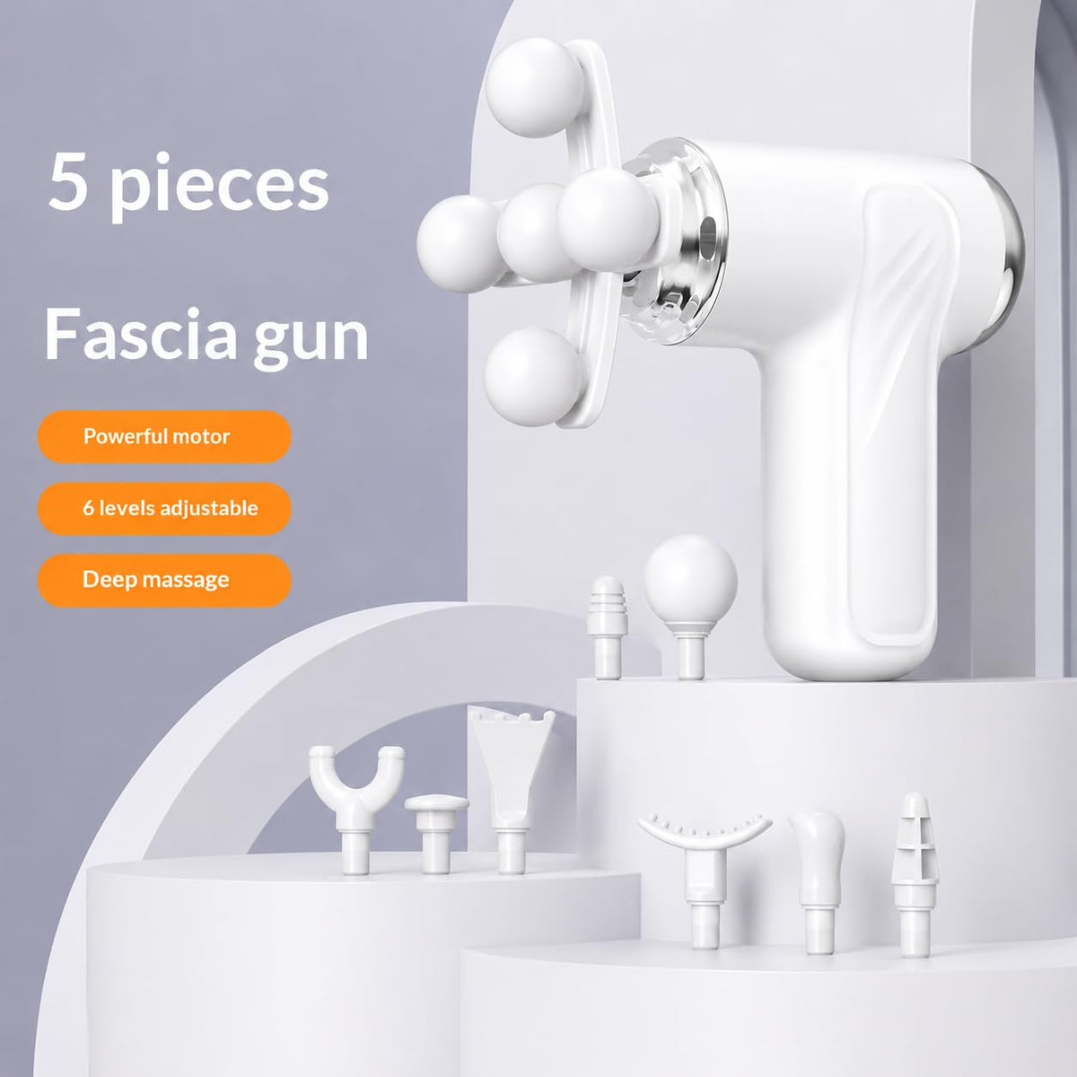 Aparat de Masaj Profesional Tip Pistol, 9 Capete, 6+ Viteze, USB Reîncărcabil