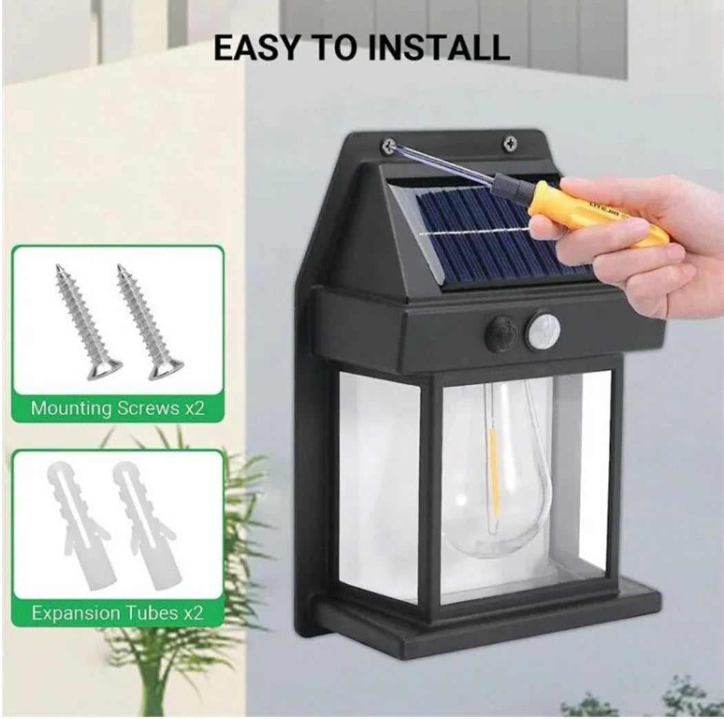 Lanternă LED de 60W cu trepied și baterie externă + lampă de perete cu senzor de mișcare solară (3W, neagră)