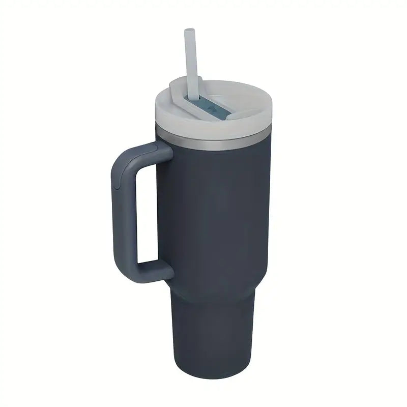 Set 2 x Termos pentru masina, 1200 ml, cu maner si pai, din otel inoxidabil 304