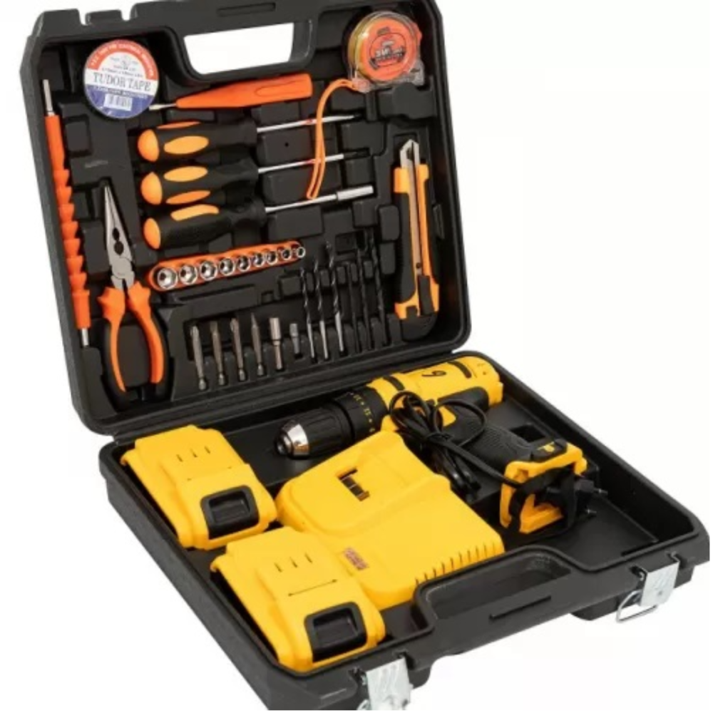 Kit burghiu fără fir de 36V – 2 baterii, ciocan, 30 de accesorii + set de perii gratuit