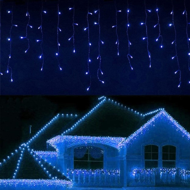 Instalatie LED tip franjuri 12m, de exterior, albastra