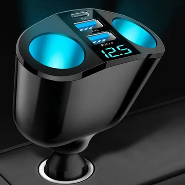 Incarcator Auto G-C14 cu 2 Porturi Bricheta, 2 x USB si 1 x type-C, Putere 66W, Ajustabil si Rotativ, Negru