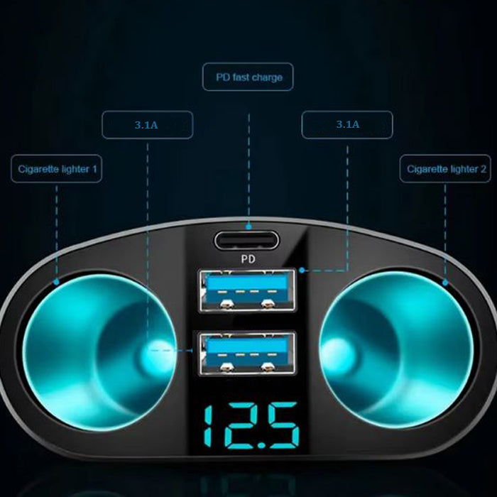 Incarcator Auto G-C14 cu 2 Porturi Bricheta, 2 x USB si 1 x type-C, Putere 66W, Ajustabil si Rotativ, Negru