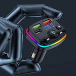 1+1 CADOU Modulator FM Bluetooth 5.0 Auto, Încărcare Rapidă USB-C PD, USB 3.1A, Hands-Free, Lumini RGB, Bass Boost – Negru