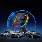 1+1 CADOU Modulator FM Bluetooth 5.0 Auto, Încărcare Rapidă USB-C PD, USB 3.1A, Hands-Free, Lumini RGB, Bass Boost – Negru