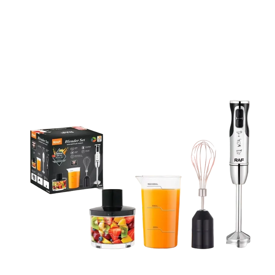 Blender RAF R3006, 1600W, recipient de 500ml, vas de 600ml si tel, 2 viteze, 38.7cm, negru-argintiu