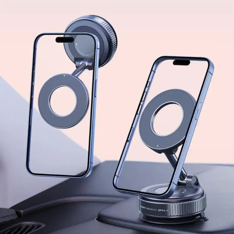 1+1 CADOU Suport Telefon Magnetic cu Prindere Vacuum, Rotire 360°, Fără Adeziv, Compatibil MagSafe, Auto și Birou – Negru Strălucitor