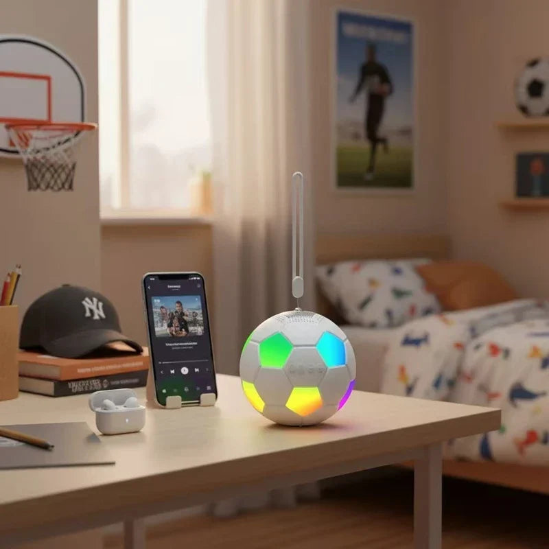 Boxă Bluetooth Portabilă în Formă de Minge de Fotbal, cu Lumini RGB și Încărcare USB-C, Portocaliu / Negru