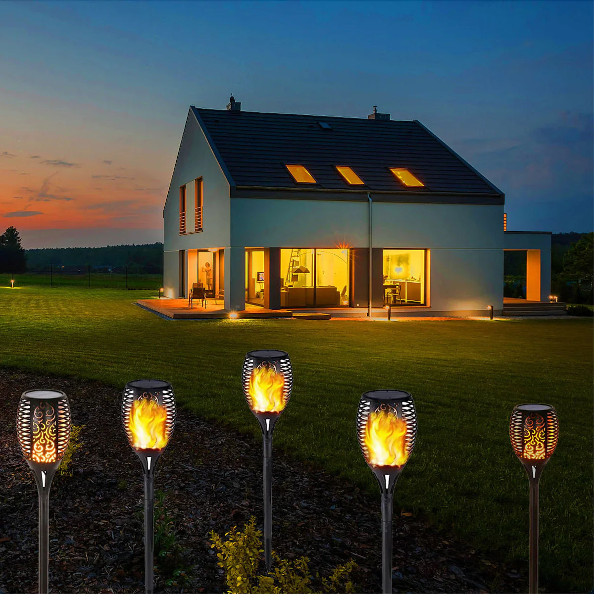 Set 8 x Lampa solara tip torta cu efect flacara 51.5 cm