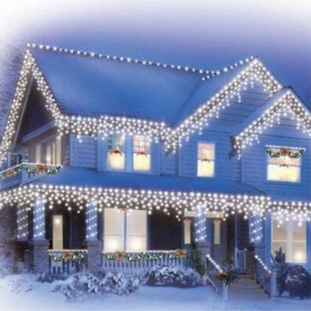 Instalatie LED tip franjuri 12m, de exterior, alba