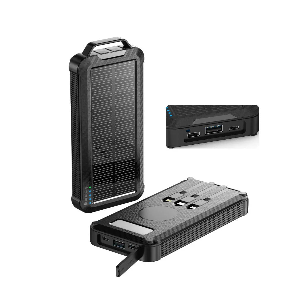Baterie externa cu incarcare solara si 3 cabluri de incarcare incluse