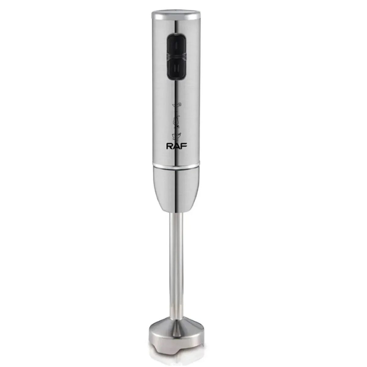 Blender RAF R3007, 4 in 1, 1600W, cu recipient de 500ml, vas de 600ml, tel si lame din otel, 2 viteze, argintiu-negru