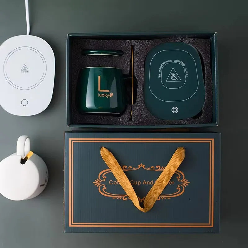 1+1 CADOU Set Cana din ceramica cu autoincalzire si lingurita, cu pad incalzitor prin inductie