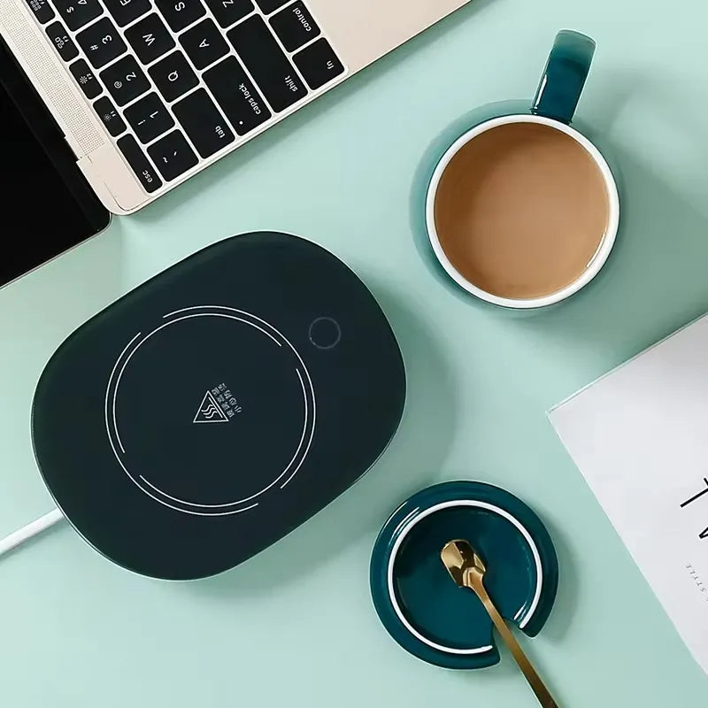 1+1 CADOU Set Cana din ceramica cu autoincalzire si lingurita, cu pad incalzitor prin inductie