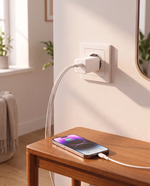 1+1 CADOU Încărcător Rapid 45W, Cablu 3 în 1 USB-C / Lightning / Micro USB Inclus, Port USB-A, Ștecăr European – Alb