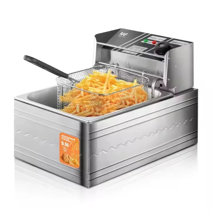 Friteuza Electrica, RAF R.5220, 2500 W, cu capac, capacitate 5.5L, 46x29x30cm, argintiu