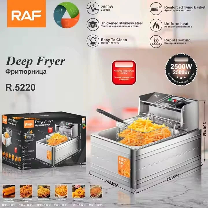 Friteuza Electrica, RAF R.5220, 2500 W, cu capac, capacitate 5.5L, 46x29x30cm, argintiu