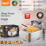 Friteuza Electrica, RAF R.5220, 2500 W, cu capac, capacitate 5.5L, 46x29x30cm, argintiu