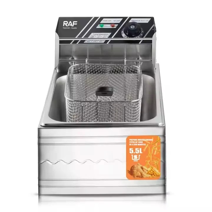 Friteuza Electrica, RAF R.5220, 2500 W, cu capac, capacitate 5.5L, 46x29x30cm, argintiu