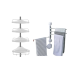 Set organizare spatiu: Etajera colt pentru baie + Suport cu ventuze de prindere pe perete, pentru 4 prosoape