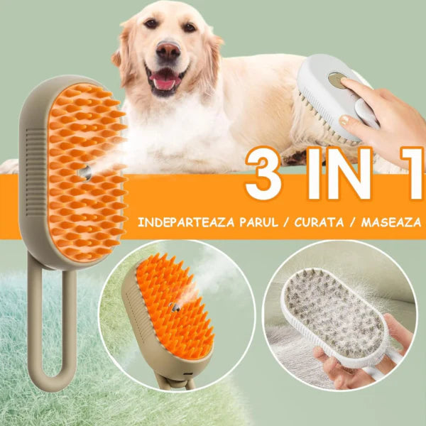 Perie cu Abur pentru Animale de Companie, Indeparteaza Parul, Curatare,Maseaza , Maner Rotativ 360