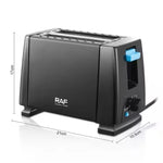 Prajitor de paine, RAF R263, 650 W, pentru 2 felii, 6 trepte de prajire, 21x10.5x17 cm, negru