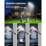 Proiector Solar LED Exterior cu Senzor, 600W, Lampa Solara Puternica pentru Curte, Gradina, Alei, Iluminat Exterior IP65