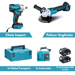 Cheie de impact si Polizor Unghiular fara fir, Masina de gaurit si insurubat, flex, 2 acumulatori 36V 8.0Ah, Valiza Transport, Scule Profesionale