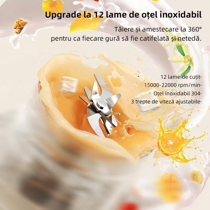 Mini Blender Electric, Portabil si Multifunctional, 12 lame din otel, Fara BPA, Capacitate 450ml