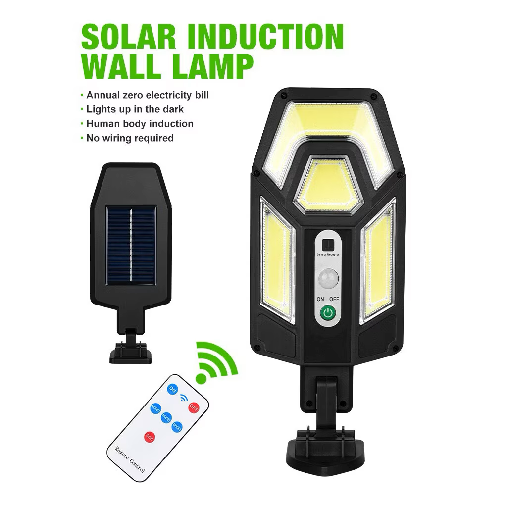 Set 3 x Lampa solara LED, 50W, 2 moduri iluminare, Senzor miscare, Telecomanda, Negru