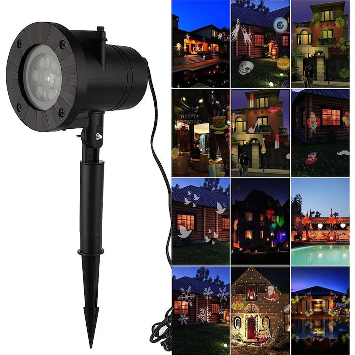 Proiector de lumini pentru sarbatori, impermeabil IP65, cu diapozitive festive rotative, cu telecomanda