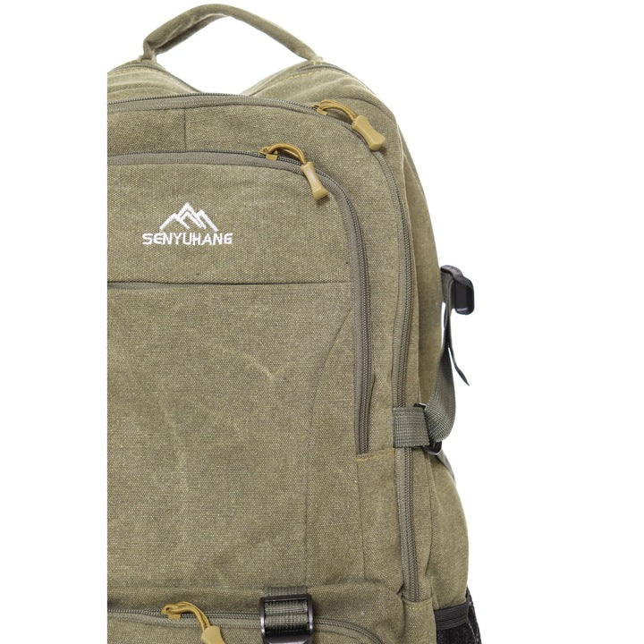 Rucsac munte/drumetie, kaki, 5 compartimente, material textil, 45 l, 60x35x20 cm