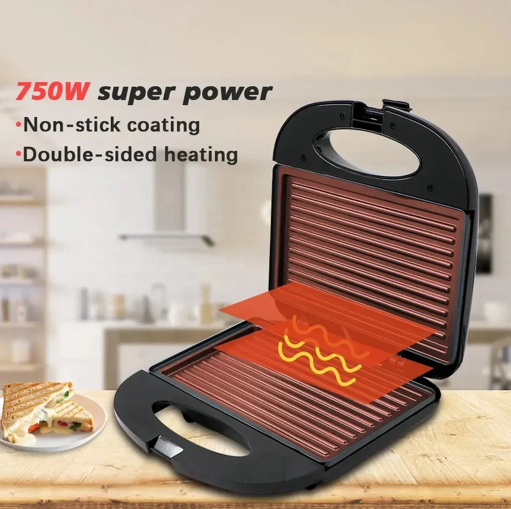 Sandwich maker tip grill, RAF R532T, 750W, placi antiaderente, indicator luminos, incalzire pe ambele parti, negru-argintiu