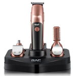 Set cu aparat de tuns fara fir, RAF R4021, 5W, cu 19 accesorii, incarcare USB Type C si suport, 19.5x15x20cm, negru-cupru