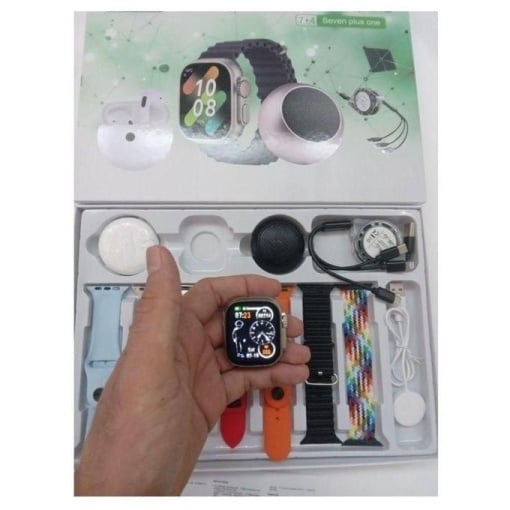 Set D99 Plus cu Ceas Smart, Casti in-ear, Boxa si Cabluri incarcare, 7 bratari pentru ceas, Multicolor