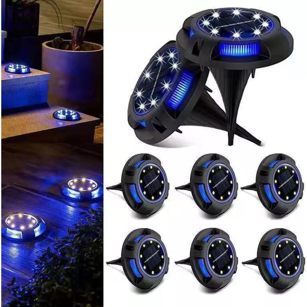 Set 8 lampi solare tip spot pentru gradina, 8 leduri alb cald si 4 leduri multicolor RGB, buton ON/OFF