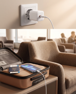1+1 CADOU Încărcător Rapid 45W, Cablu 3 în 1 USB-C / Lightning / Micro USB Inclus, Port USB-A, Ștecăr European – Alb