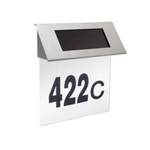 Numar de casa cu iluminare LED si alimentare solara, panou solar inox