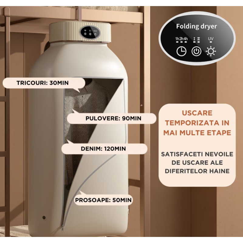 Uscator de rufe electric incorporabil 10Kg control touch screen pliabil protectie supraincalzire