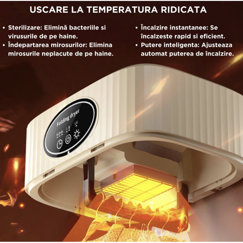 Uscator de rufe electric incorporabil 10Kg control touch screen pliabil protectie supraincalzire