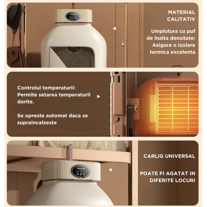 Uscator de rufe electric incorporabil 10Kg control touch screen pliabil protectie supraincalzire
