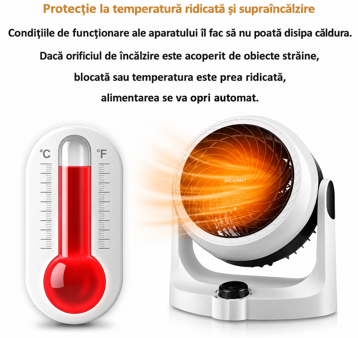 Ventilator încălzitor cu aer rece și cald, 1800W, 3 trepte de putere, design compact