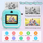 Aparat foto digital cu imprimare termica pentru copii, focalizare automata, display color de 2,4 inch 1080P Full HD