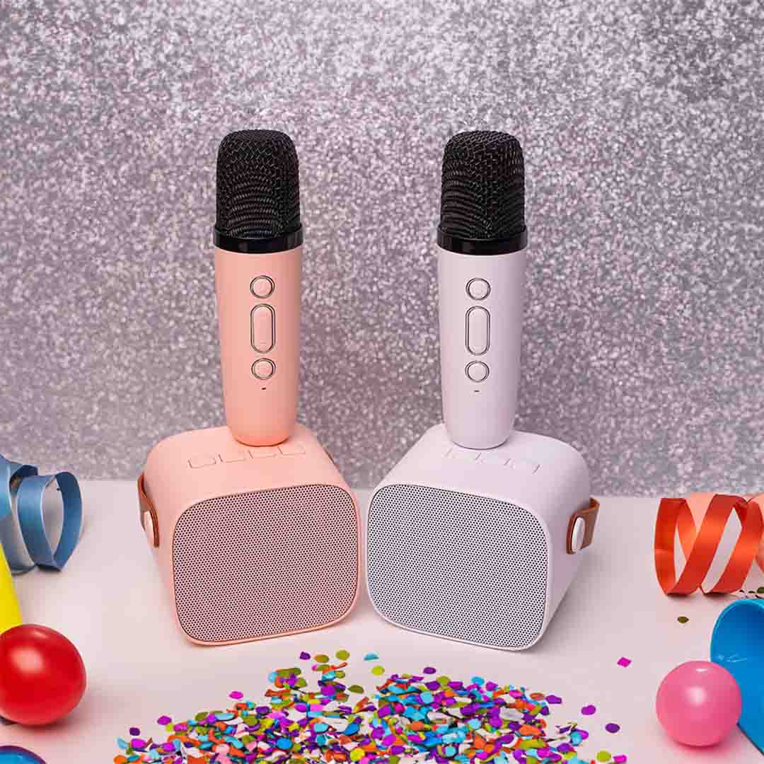 Set 2 Microfoane Karaoke + Boxa, Bluetooth, Portabil, AUX, Slot Card
