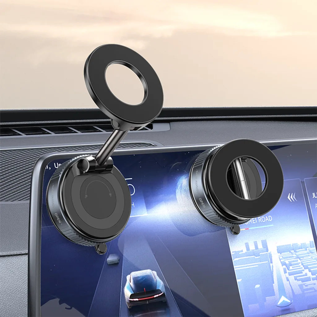 1+1 CADOU Suport Telefon Magnetic cu Prindere Vacuum, Rotire 360°, Fără Adeziv, Compatibil MagSafe, Auto și Birou – Negru Strălucitor
